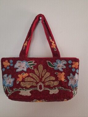 Vintage Y2k Swee Lo Beaded Evening Bag Jewel Tones Red